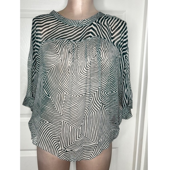 Isabel Marant Sheer Blouse 100%  Silk Top Geometric Stripes Sz 38 - Picture 7 of 8